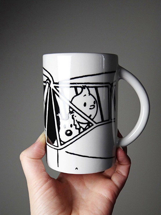Image 1 of Set of 5 contemporary black and white Tintin porcelain or earthenware mugs/cups
