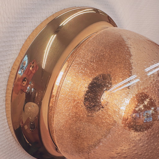 Wall/Ceiling Light Brass and Bubble Glass