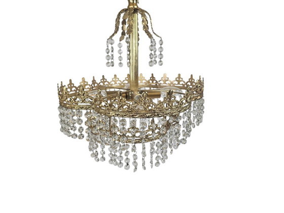 Image 1 of Chandelier - Hollywood Regency - gilded - crystal - 3rd quarter of the 20th century