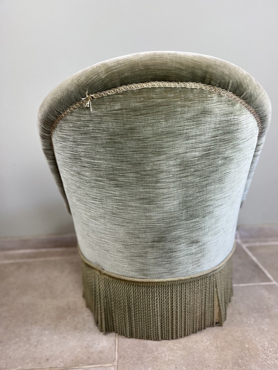 Image 1 of Amandelgroene fluwelen paddenstoelfauteuil