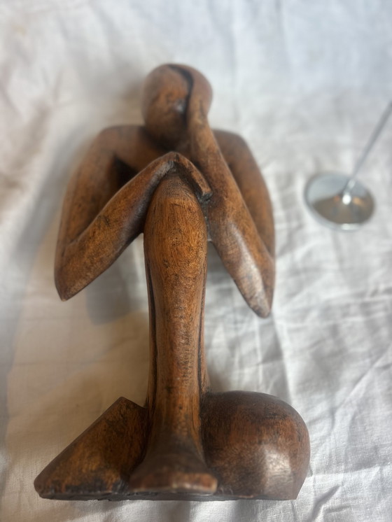 Image 1 of Houten beeld vintage années 70 70 de denker robuste groot