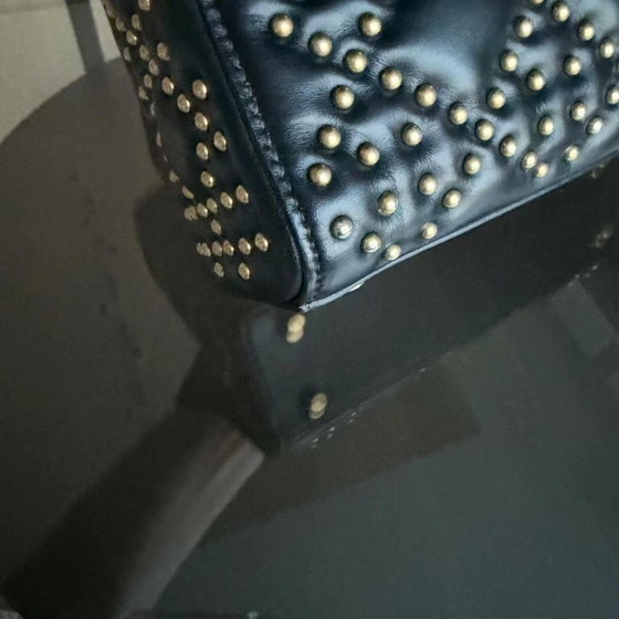 Image 1 of DIOR LADY MINI GESTEPPTES NIETENBELEUCHTUNGS-LAMMLEDER SCHWARZ GOLDENE BESCHLÄGE