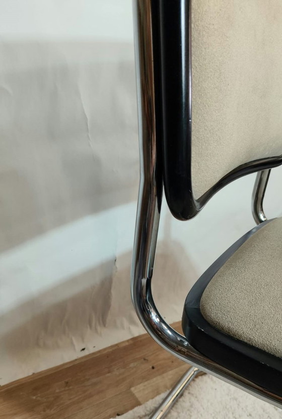 Cesca B32 Chair by Marcel Breuer, beige fabric upholstery, Dining chairs, Textile, Wood (photo 5 of 7)