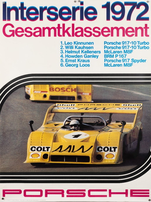 Porsche Interserie 1972 Gesamtklassement – Original Vintage Porsche Poster by Edgar Dambacher – Mid-Century Modern – 102x76 cm
