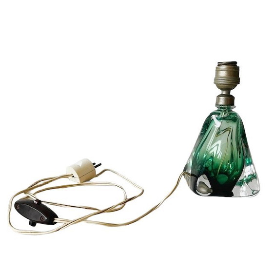 Image 1 of Mid - Century lamp base green glass Val Saint Lambert 1950's