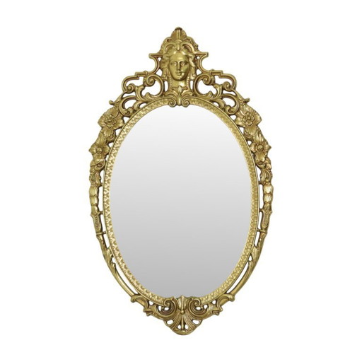 Espejo francés de latón con cresta estilo Luis XV