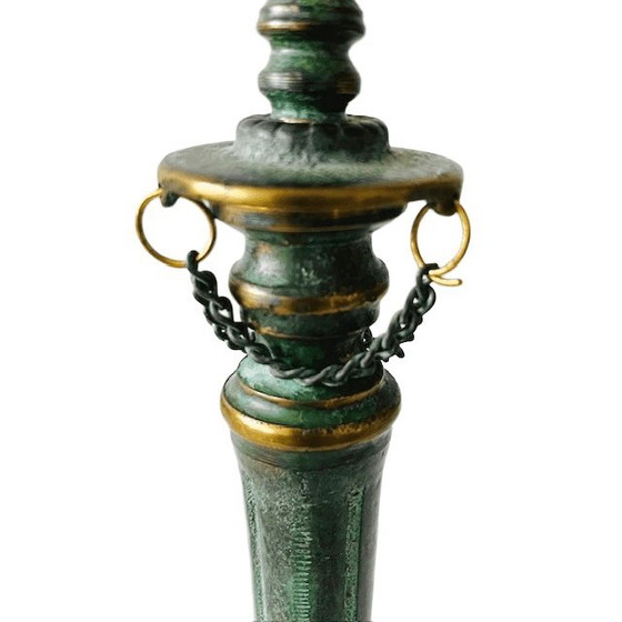 Image 1 of Antique bronze candlestick green patina 1900's