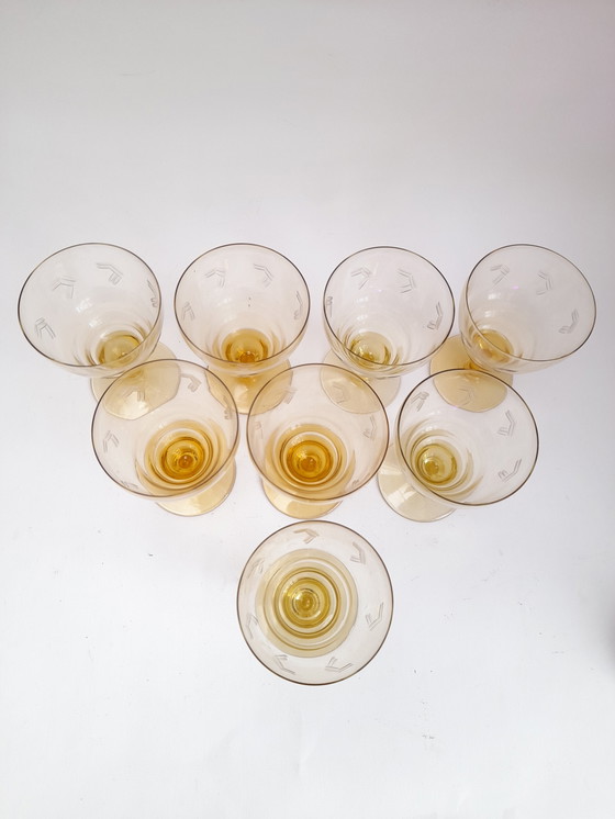 Image 1 of Set of 8 antique engraved wine glasses