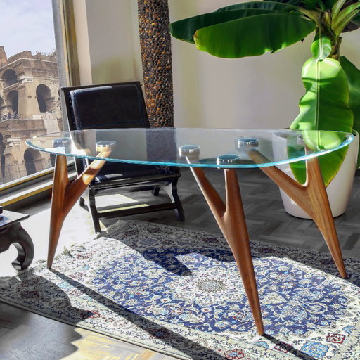 Table de salle à manger GREYGE TED en verre cristal 240 cm – Table design italienne artisanale en verre trempé et acajou