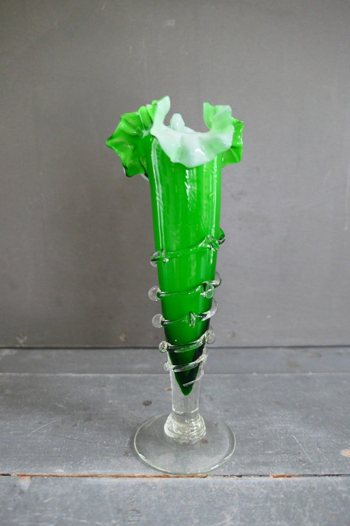 Vase Vintage Tango Verre Opalin Vert