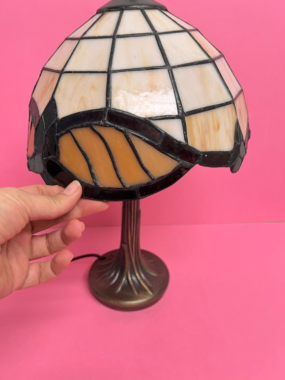 Image 1 of Vintage Tiffany style table lamp with glass shade, Art Deco floor lamp, Art Nouveau