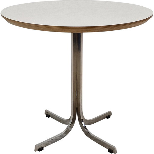 Mesa de centro vintage "Circle" de madera chapada en blanco y acero cromado, de Pierre Paulin para Artifort, 2010