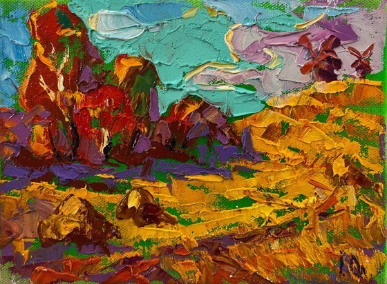 Original Oil Painting Fall Road Landscape Autumn Nature – Paintings & Drawings, Canvas (photo 3 of 8)