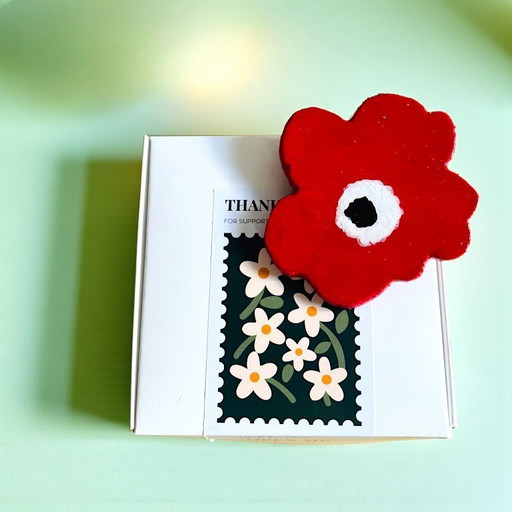 Marimeko style wooden handmade red poppy brooch