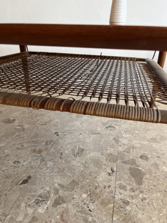 Image 1 of 1x Originele "Gustav Bahus jaren 60" salontafel van teakhout met papieren koordplank, Noorwegen!!