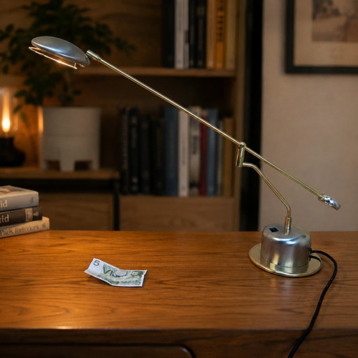 Vintage Mors International MRS V 290 Balance Desk Lamp (80s) Counterweight Desk Lamp (Holland) – tafellampen, Brass, Metal