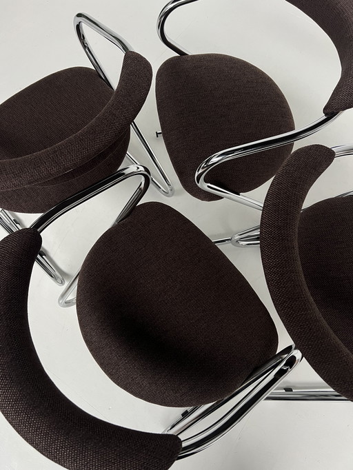 Set van 4 vintage buisframe eetkamerstoelen 