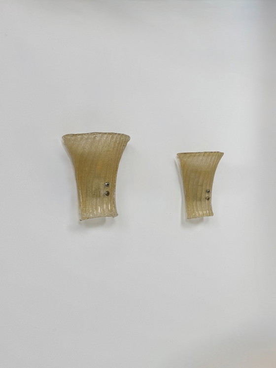 Image 1 of Coppia di applique da parete vintage in vetro di Murano stampato e pressato, Italia, 1980