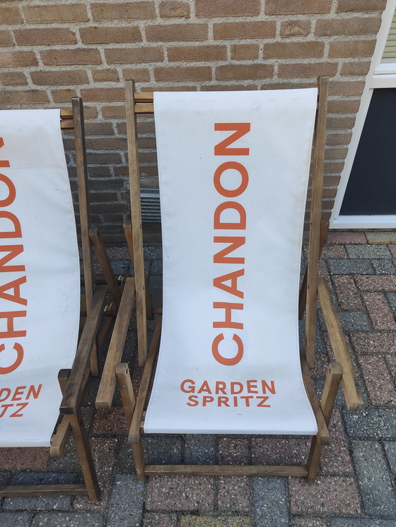 Image 1 of 3 pièces Aperol Spritz Chaise longue Chaise de plage Chaise de terrasse Cadre en bois blanc