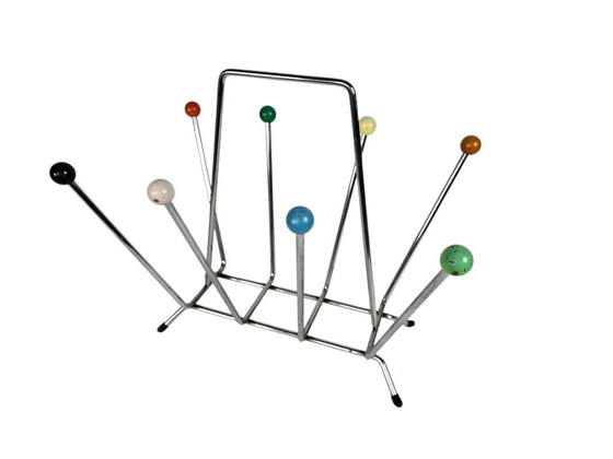 Image 1 of Charles and Ray Eames style magazine rack - Atomic - chrome - wood - Sputnik - 80s