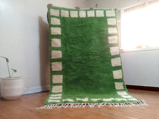 Beni Ourain stijl vloerkleed - Groen Marokkaans vloerkleed van handgeweven wol - 250 x 154 (photo 6 of 8)