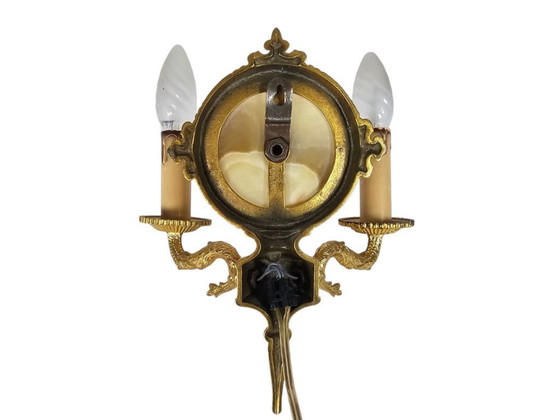 Image 1 of Hollywood Regency stijl - Wandlamp - verguld - marmer - Italie - 60's