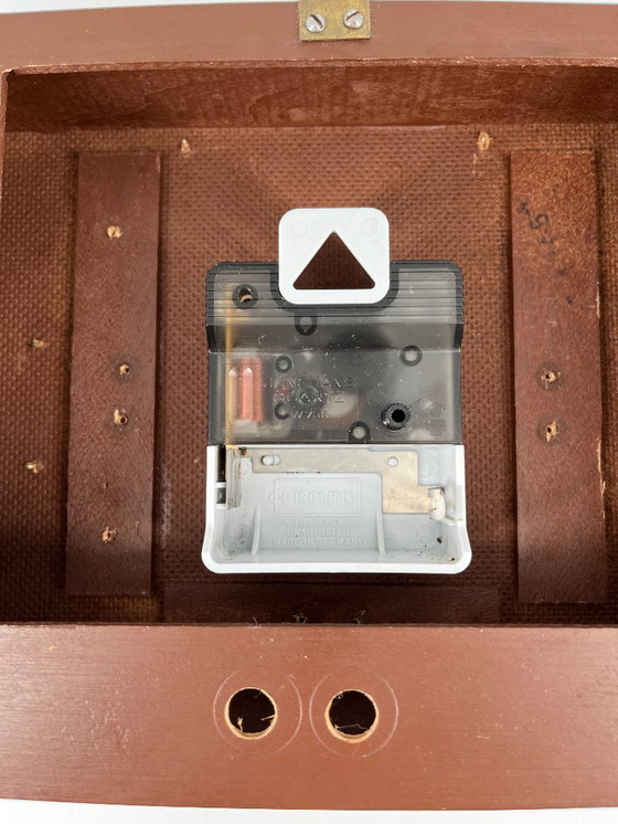 Image 1 of Mid Century Wall / Mantel Clock – Junghans Quartz W756 – Wood & Brass