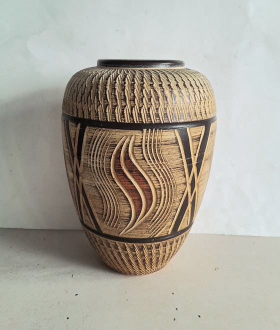 Image 1 of Vaso in terracotta vintage Sawa Keramik Germania tipo Sgraffito. Franz Schaderlapp 1960.