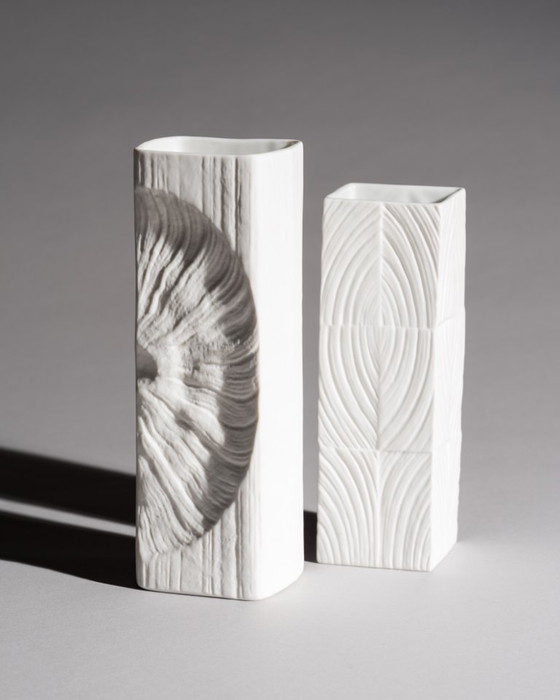 Image 1 of Rosenthal Studio-Linie Sculptural Op-Art Bisque Porcelain Vase Duo Martin Freyer