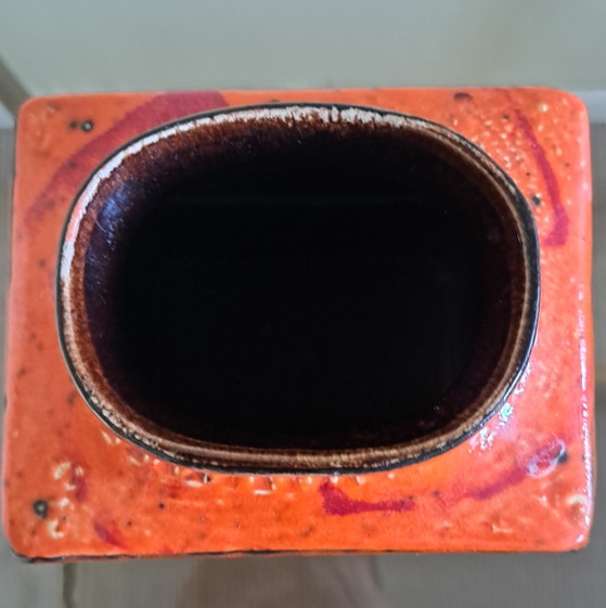 Image 1 of Vintage vase BAY ceramic red orange rectangle