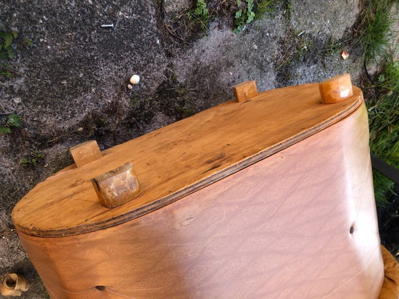 Image 1 of Beautiful vintage faux leather pouf storage pouf ottoman 1950s/60s