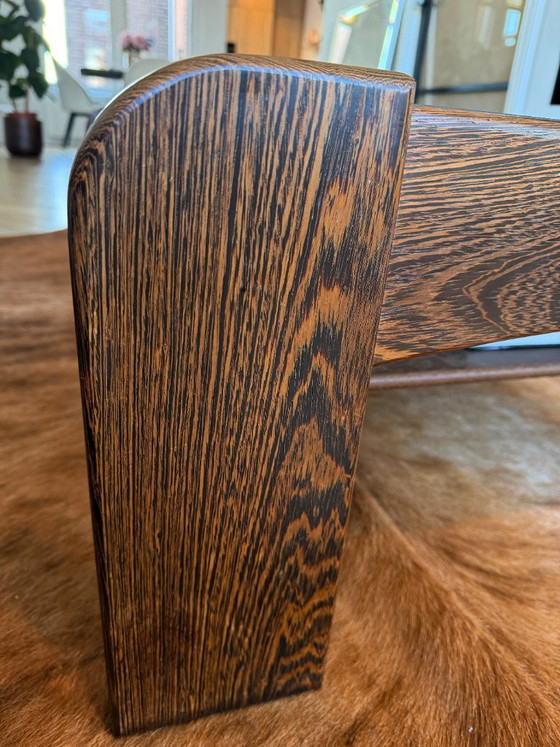 Image 1 of Vintage Mid-Century glass coffee table – Wenge wood & leather