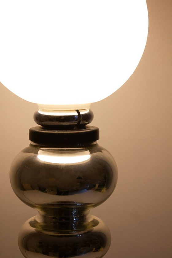 Image 1 of 70’s vintage glazen chrome Space Age tafellamp 