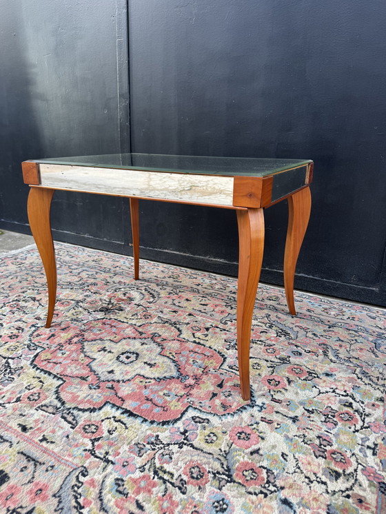 Image 1 of Small wooden coffee table and mirror from the 1950s