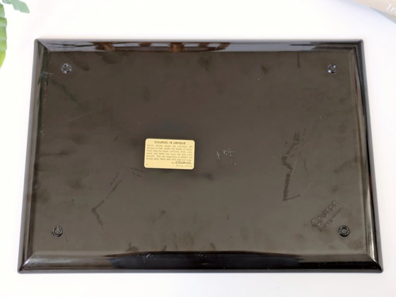 Image 1 of Grande vassoio di metà secolo di Couroc of Monterey | Intarsio Roadrunner | Resina fenolica nera