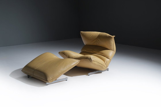 Image 1 of Sehr seltener Canestrari-Loungesessel und Ottomane aus Leder – Vittorio Varo – Canestrari