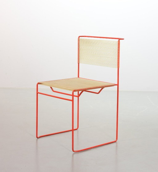 Single Minimalistic Vibrant Red Italian Flyline ‘Spaghetti’ Side Chair by Giandomenico Bellotti, Italy 1970s.