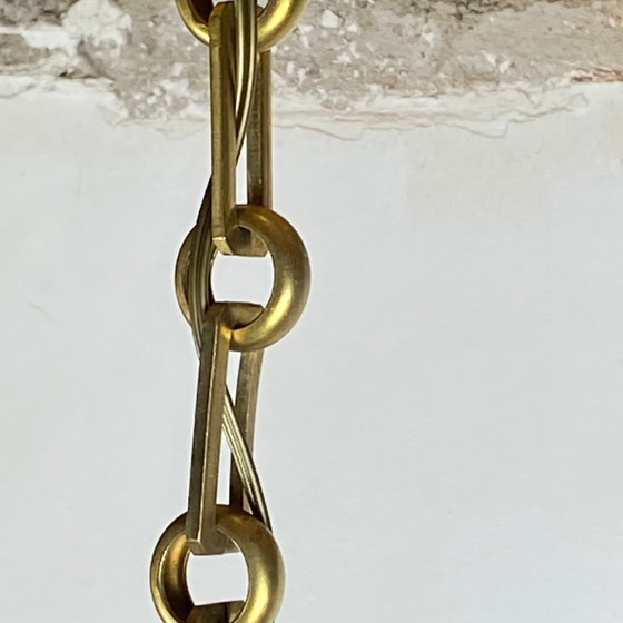 Opaline Chandelier Pendant Light 1920 with Gilded Brass Chain – Glass (photo 6 of 9)