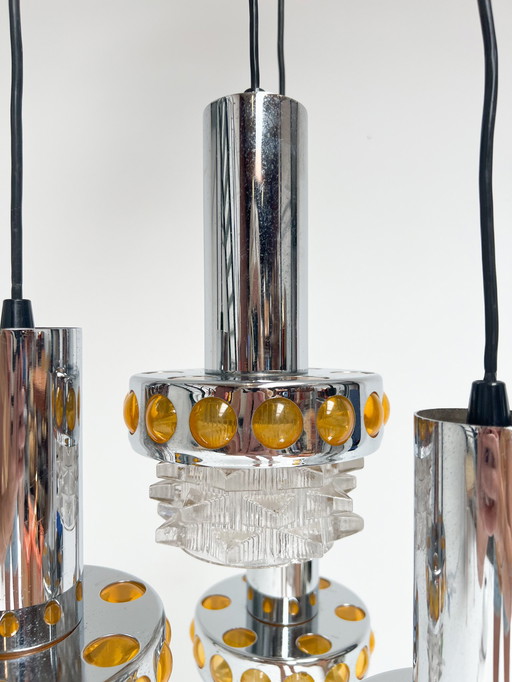 Lustre Cascade massif à 4 lumières, années 1970