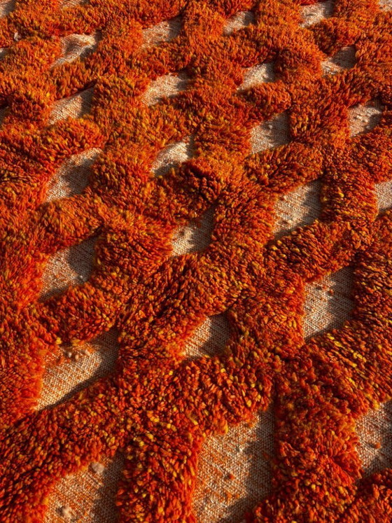 Image 1 of Orange Moroccan wool rug 250x250 cm – Handmade geometric rug – Contemporary Berber carpet – Custom wool area rug – Moroccan Beni
