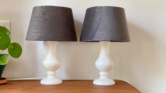 Image 1 of Pair of Vintage Alabaster Lamps