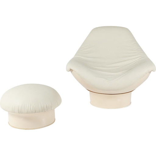 Poltrona vintage "Rodica" con pouf in fibra di vetro di Mario Brunu per Comfort, Italia 1968