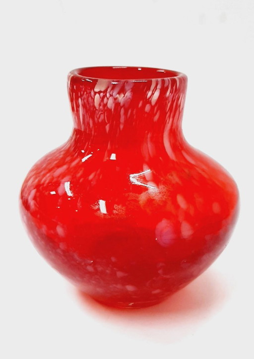 Vintage red ruby glass vase with white dots