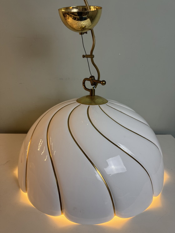 Image 1 of Vintage XL Keramische Hanglamp jaren 70 stijl van Tommaso Barbi Made in Italy 