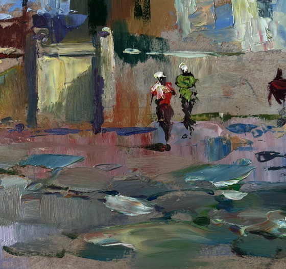 Image 1 of Original Oil Painting Summer House Landscape Building in the heart of the city