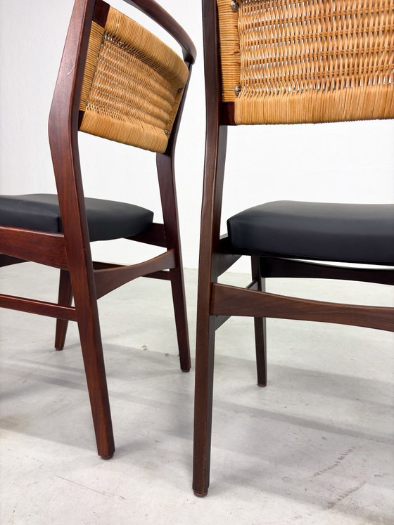 Image 1 of Mid-century Eetkamerstoelen met Rieten Rugleuning