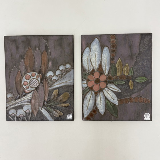 Image 1 of Plaques murales florales en céramique Rusha Handarbeit, 1970
