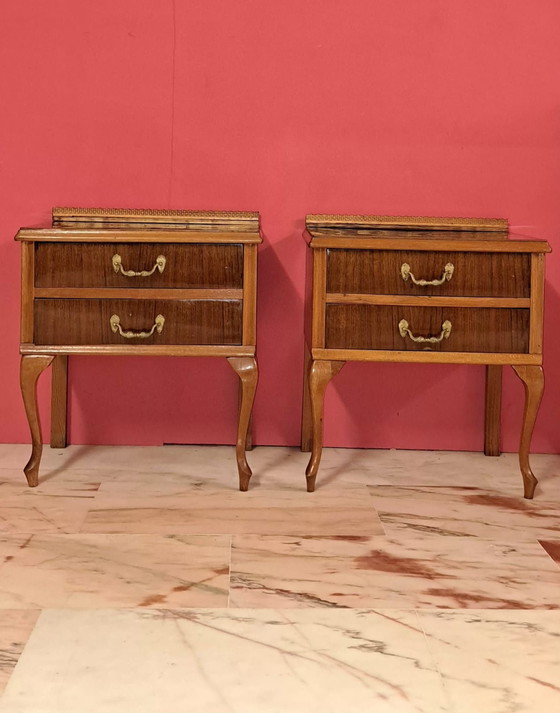 2 Vintage Nightstands, Bronze, Wood, Brown (photo 2 of 10)