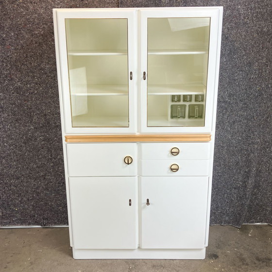 Image 1 of Kitchen cupboard with pull-out and bread compartment, solid wood, 1950s