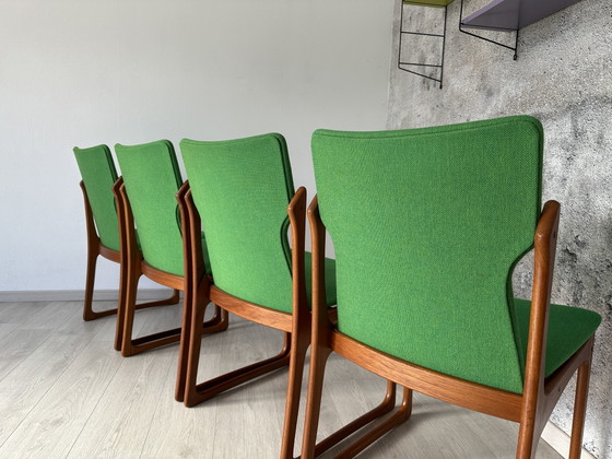 Set of 4 Danish teak chairs, green, 1970s/60s, Vamdrup – Dining chairs, Wood, Cotton (photo 9 of 13)